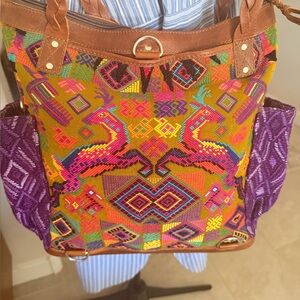 One of a Kind > Amado Guatemalan Huipil & Leather 3 way Carry Bag + Clutch. VGUC